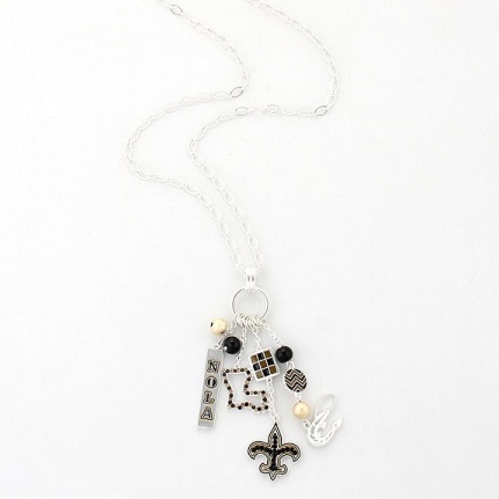 Officially Licensed New Orleans Saints Fleur De Lis Cluster Charm Long Necklace